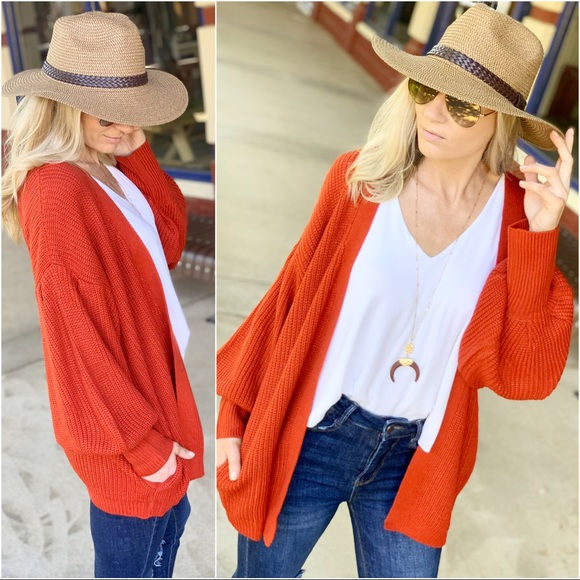 ✨LAST TWO✨Rust open front cardigan with Pockets - Picture 4 of 4